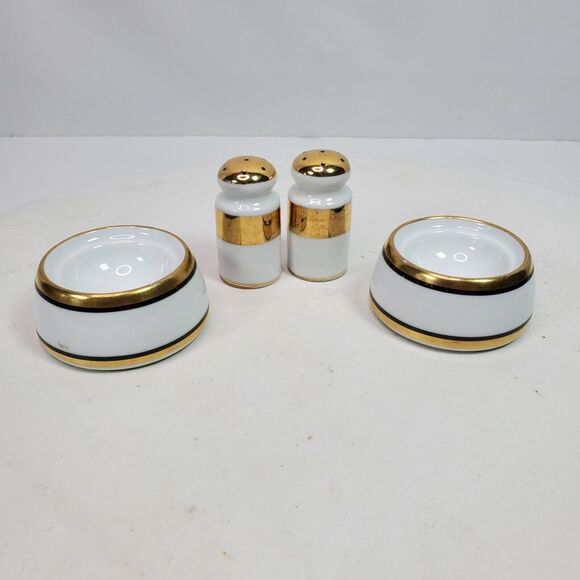 Mid Century Lusterware & Gold Salt Pepper Egg Bowls Japan Set NO STOPPERS - Picture 2 of 8